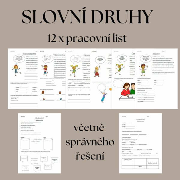 Slovní druhy – 12x pracovní list