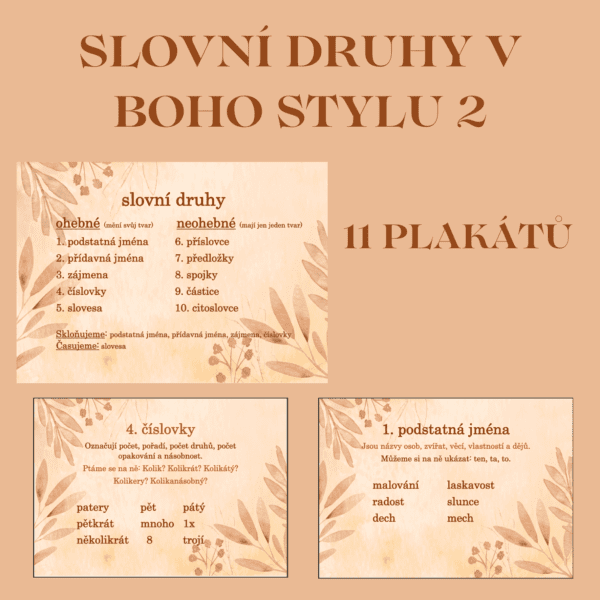 Slovní druhy – plakáty v boho stylu 2