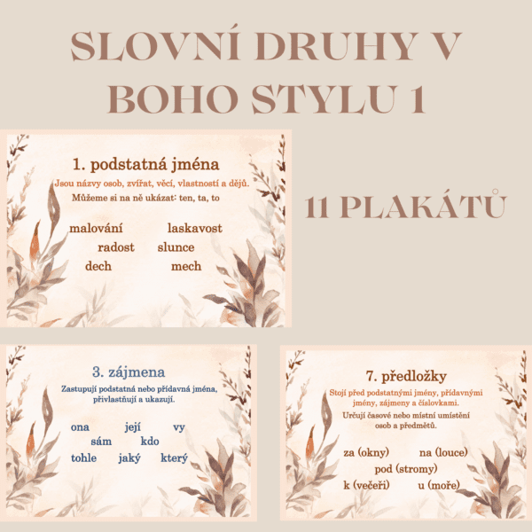 Slovní druhy – plakáty v boho stylu 1