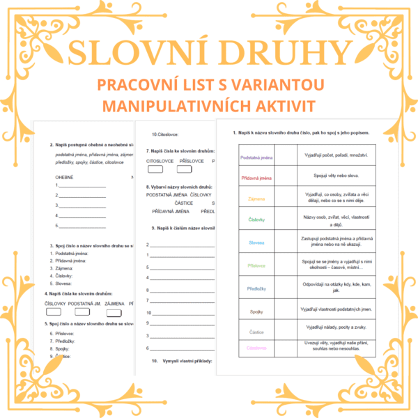 Slovní druhy - pracovní list